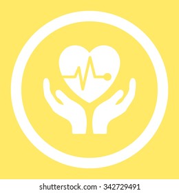 Cardiology vector icon. Style is flat rounded symbol, white color, rounded angles, yellow background.