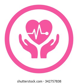 Cardiology vector icon. Style is flat rounded symbol, pink color, rounded angles, white background.