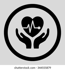 Cardiology vector icon. Style is flat rounded symbol, black color, rounded angles, light gray background.