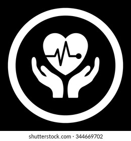 Cardiology vector icon. Style is flat rounded symbol, white color, rounded angles, black background.