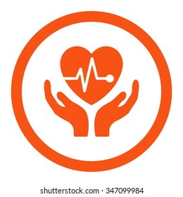 Cardiology vector icon. Style is flat rounded symbol, orange color, rounded angles, white background.
