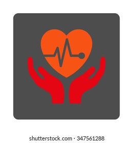 Cardiology vector icon. Style is flat rounded square silver button with red symbol, white background.