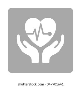 Cardiology vector icon. Style is flat rounded square button, white and silver colors, white background.