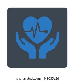 Cardiology vector icon. Style is flat rounded square button, smooth blue colors, white background.