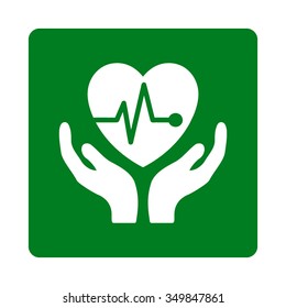 Cardiology vector icon. Style is flat rounded square button, white and green colors, white background.