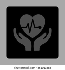 Cardiology vector icon. Style is flat rounded square button, gray and black colors, silver background.