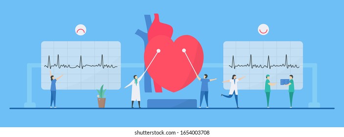 Ilustración vectorial de cardiología. El diagnóstico y el análisis pueden tratar la arritmia de la enfermedad cardíaca de forma normal. Un estilo minimalista.