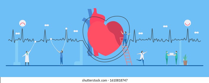 Cardiology vector illustration. This heart disease problem called arrhythmia. The bad periodic signal can be used for diagnosis and analysis of a failure system.