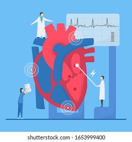 Cardiology Vector Illustration. This Heart Disease Problem Is Arrhythmia. Diagnostic And Analysis Of Failure System Of Periodic Signal. Atrial Fibrillation.