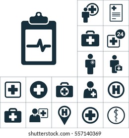 cardiology wave monitor report blank icon, medical signs set on white background