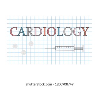 cardiology word on checkered paper sheet- vector illustration