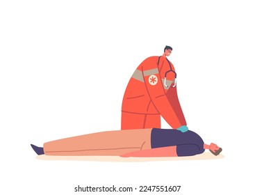 Cardiopulmonary Resuscitation, Cpr Emergency Aid. Artificial Ventilation Effort to Critical Patient. Medic Character Combine Chest Compression with Cardiac Massage. Cartoon People Vector Illustration