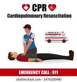 Cardiopulmonary Resuscitation (CPR) Label Sign for Emergency First Aid Rescue Process on Human Heart Attack Man , One Part of the Important Process Resuscitation