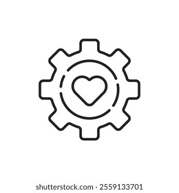 cardiotechnology icon like thin line gear and heart. linear simple trend modern abstract love logotype graphic design element isolated on white. concept of machine health badge or industrial factory