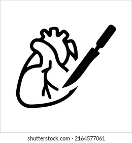 Cardiothoracic Surgery, Heart Surgery Icon. Black Vector Graphics.