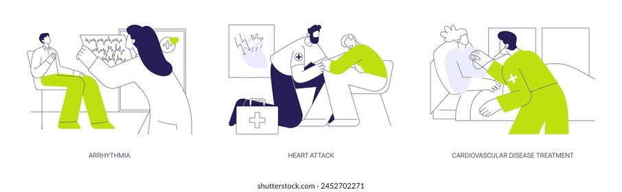 Abstrakte Vektorillustration des kardiovaskulären Krankheitskonzepts. Diagnose von Arrhythmien, Herzinfarkt, Behandlung von Herz-Kreislauf-Erkrankungen, Myokardinfarkt, medizinische Untersuchung abstrakte Metapher.