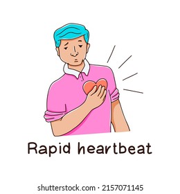 Cardiovascular diseases. The man is holding his heart. Long-term of covid-19.
Vector hand drawn illustration