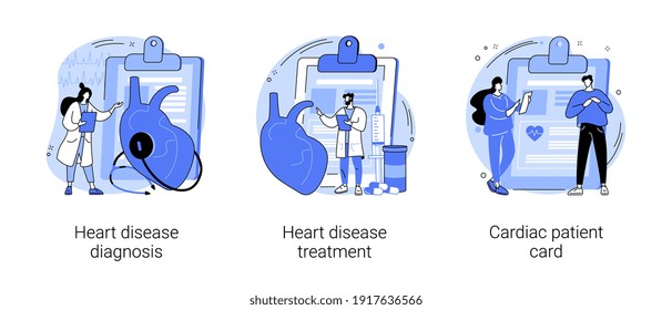 Cardiovascular Illness Abstract Concept Vector Illustration Set. Heart Disease Diagnosis And Treatment, Cardiac Patient Card, Heartbeat Rate And Chest Pain, Stress Test, Hospital Abstract Metaphor.