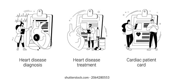 Cardiovascular Illness Abstract Concept Vector Illustration Set. Heart Disease Diagnosis And Treatment, Cardiac Patient Card, Heartbeat Rate And Chest Pain, Stress Test, Hospital Abstract Metaphor.