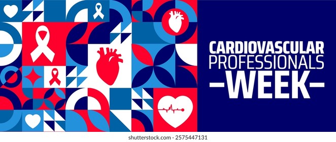 Cardiovascular Professionals Week geometric shape pattern background banner or poster design template. observed every year in February. Holiday concept.