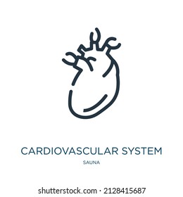 icono de la línea delgada del sistema cardiovascular. íconos médicos, medicinales lineales del concepto de sauna signo de contorno aislado. Elemento de símbolo de ilustración vectorial para diseño web y aplicaciones.