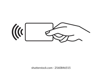 Cardless payment vector icon card less black icon Card in hand and wifi icon