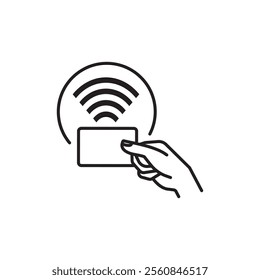 Cardless payment vector icon card less black icon Card in hand and wifi icon