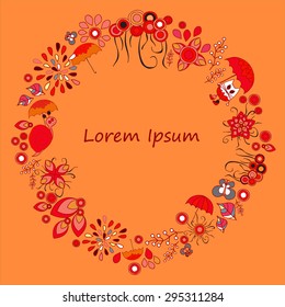 Card.Poster, brochure template with cat, snail, sun, rain and flower.