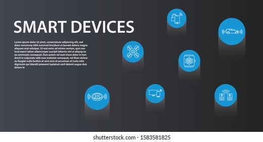 Cards - 15Smart Devices Infographics vector design. Timeline concept include drone, smart car, smart watch icons. Can be used for report, presentation, diagram, web design.