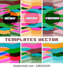 Cards with abstract colorful background and random words. Templates for social media content. Vector illustration