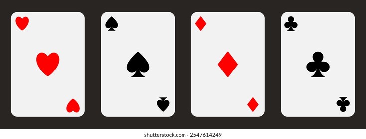 Cards. Aces of different suits on a black background. Vector clipart.