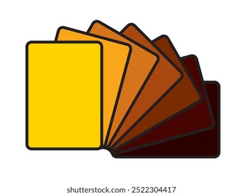 Cards arranged in a semicircle configuration and colors change from yellow to black, vector illustration isolated, eps