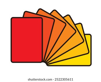 Cards arranged in a semicircle configuration and colors change from red to yellow, vector illustration isolated, eps