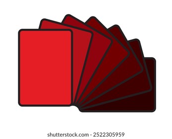 Cards arranged in a semicircle configuration and colors change from red to black, vector illustration isolated, eps