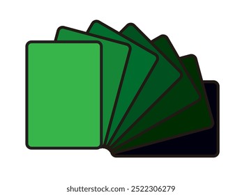 Cards arranged in a semicircle configuration and colors change from green to black, vector illustration isolated, eps