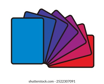 Cards arranged in a semicircle configuration and colors change from blue to red, vector illustration isolated, eps