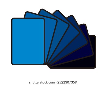 Cards arranged in a semicircle configuration and colors change from blue to black, vector illustration isolated, eps