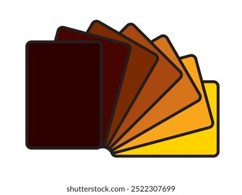 Cards arranged in a semicircle configuration and colors change from black to yellow, vector illustration isolated, eps