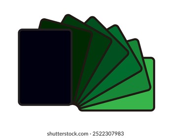 Cards arranged in a semicircle configuration and colors change from black to green, vector illustration isolated, eps