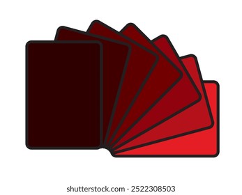 Cards arranged in a semicircle configuration and colors change from black to red, vector illustration isolated, eps