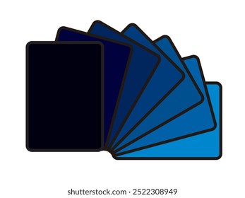 Cards arranged in a semicircle configuration and colors change from black to blue, vector illustration isolated, eps