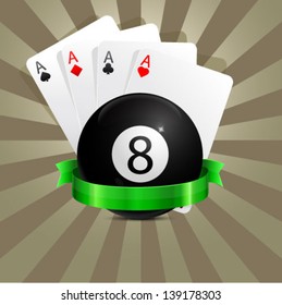 Cards And Ball With Ribbon Vector Illustration