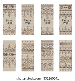 Cards or banners with tribal native ornaments. Vector ethnic design