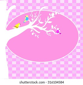 Cards bird and tree with a pink background.