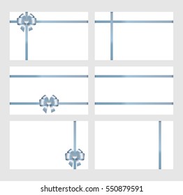 Cards with blue bow, has space for text on background. Vector image.