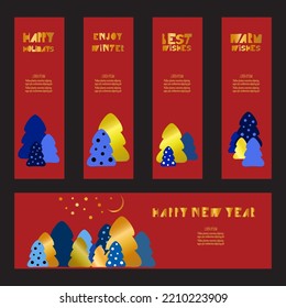 Cards, bookmarks, stickers with New year tree symbols. Vector design illustrations . New Year and Christmas theme.