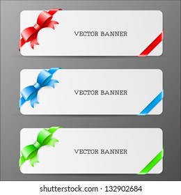 cards with bow and ribbon in red green and blue colors eps10 illustration