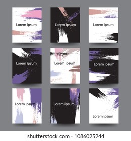 Cards with brush stroke design. Vector stock.
