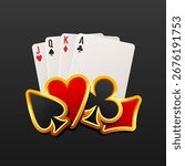 Cards and card suits. Vector illustration isolated on a dark background.
