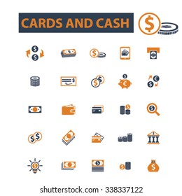 cards, cash, money, payment, atm, dollar, bank, banking  icons, signs vector concept set for infographics, mobile, website, application
